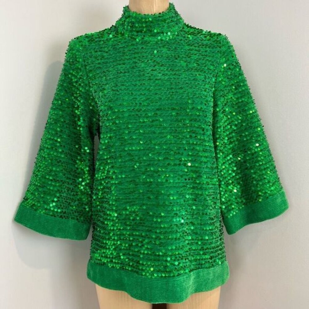 ZARA NEW SEQUIN KNIT VELOUR  TUNIC TOP LIMITED EDTION GREEN SIZE SMALL